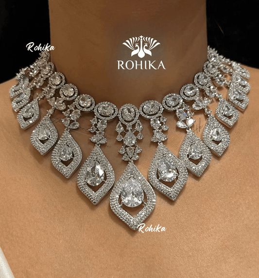 Penny american diamond necklace - White - Rohika Store