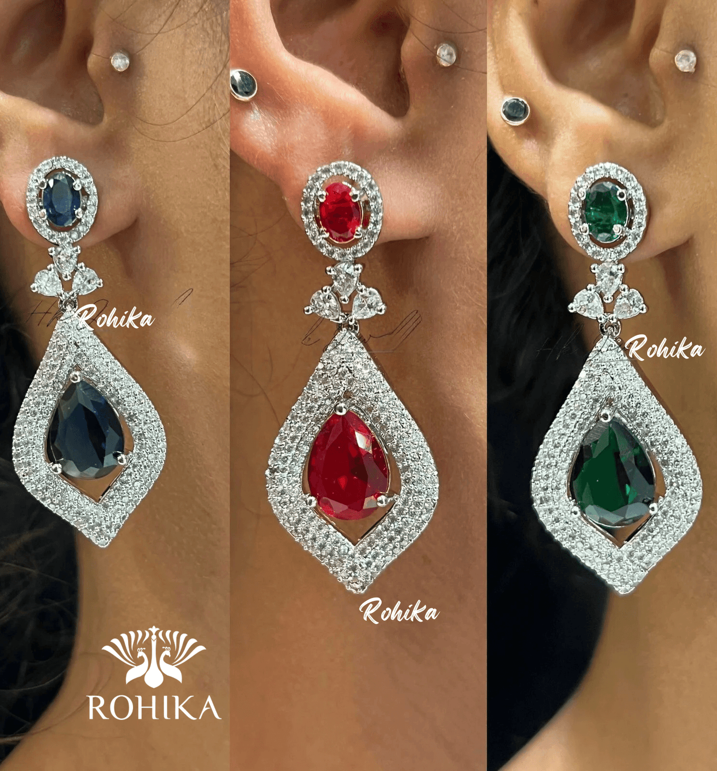 Penny american diamond necklace - Dark green - Rohika Store