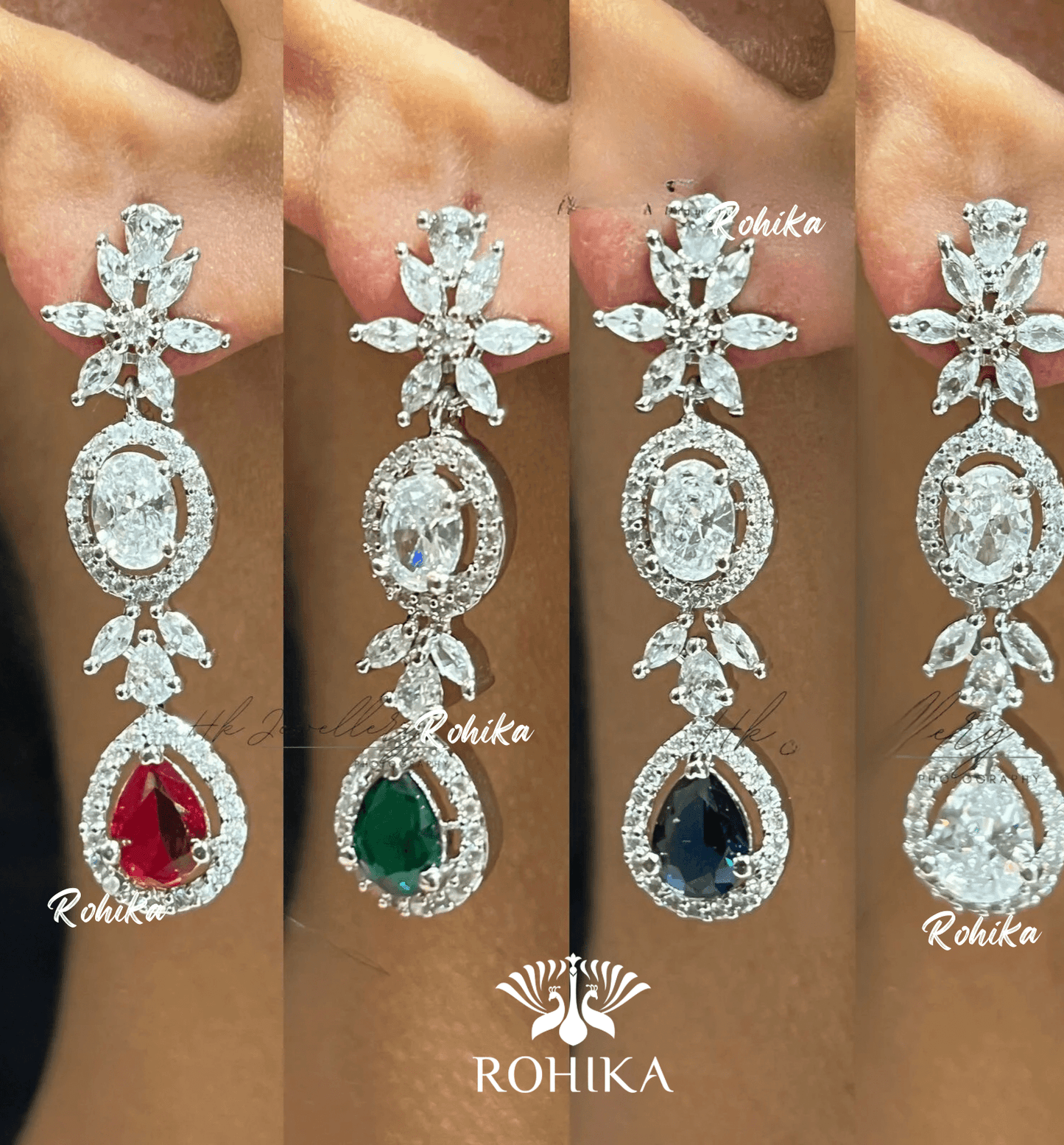 Dahlia american diamond necklace - Red - Rohika Store