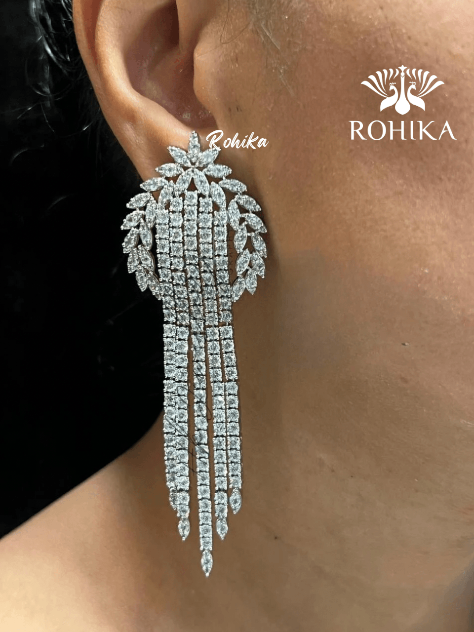 Ava american diamond earrings - Silver - Rohika Store