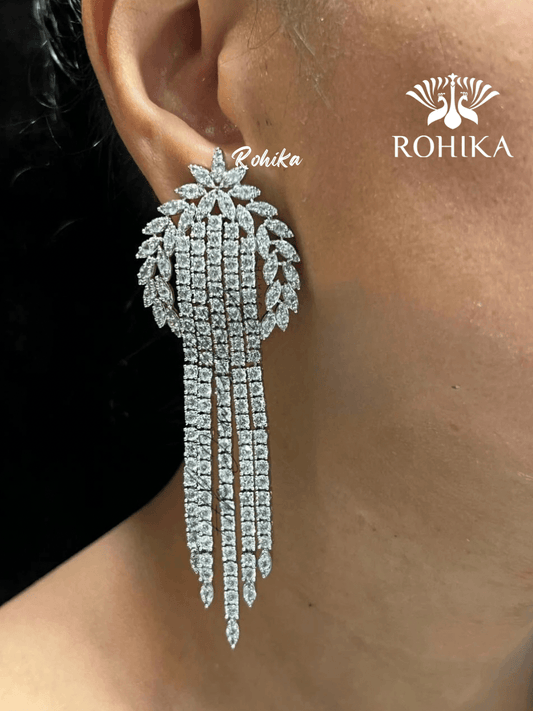 Ava american diamond earrings - Silver - Rohika Store