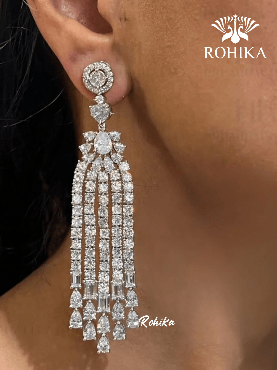 Clara american diamond earrings - Silver - Rohika Store