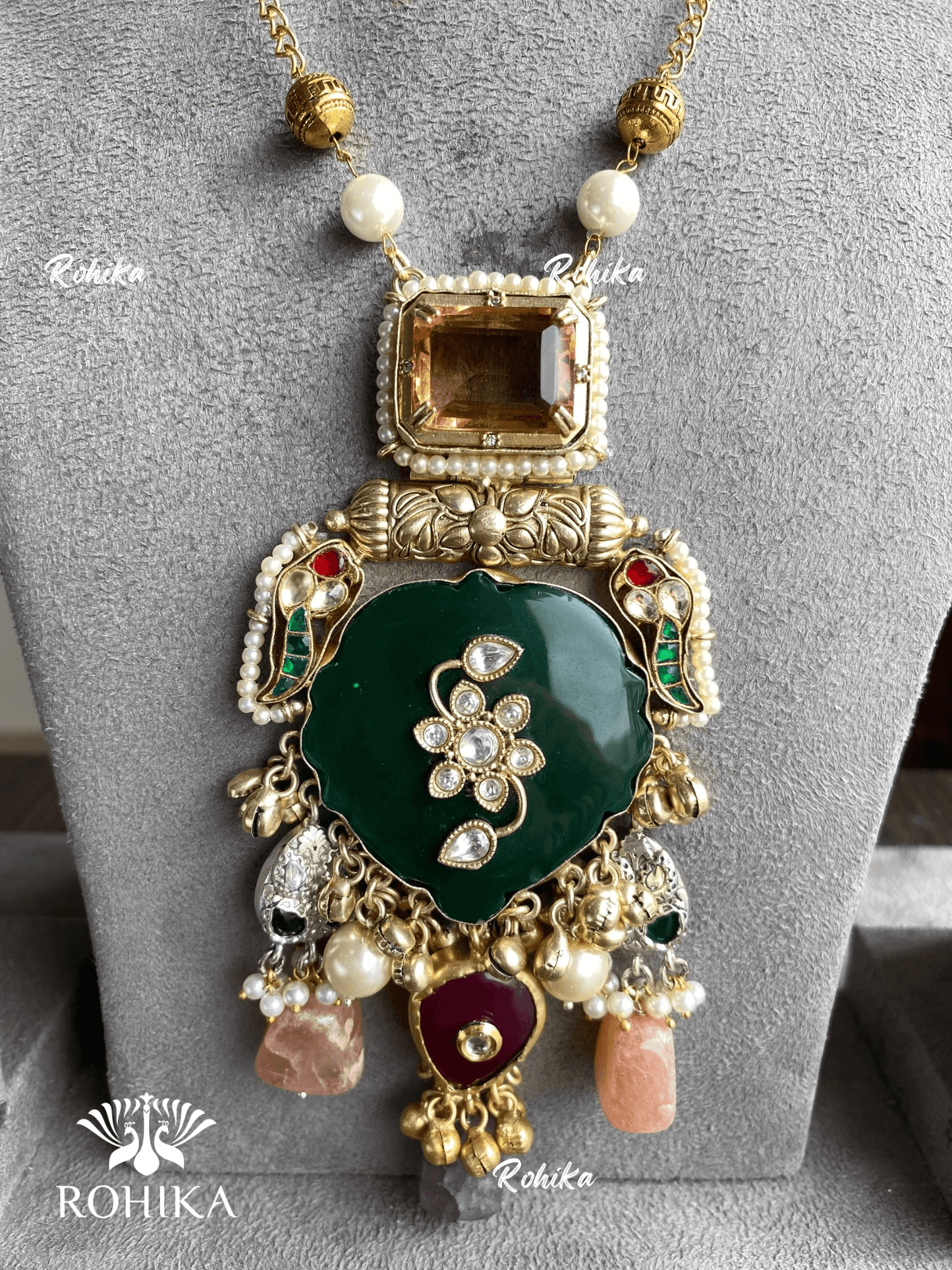 Banjara fusion necklace set (FN-012) - Dark green - Rohika Store