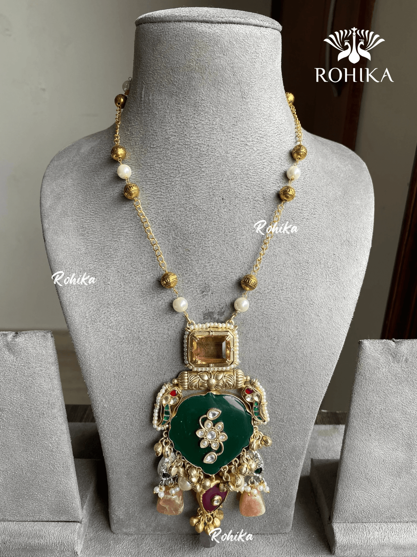 Banjara fusion necklace set (FN-012) - Dark green - Rohika Store