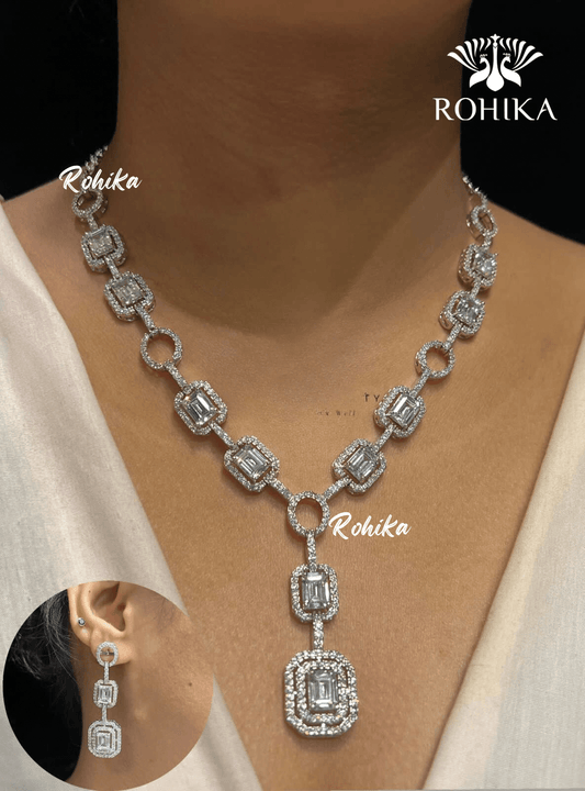 Shanaya american diamond necklace - White - Rohika Store