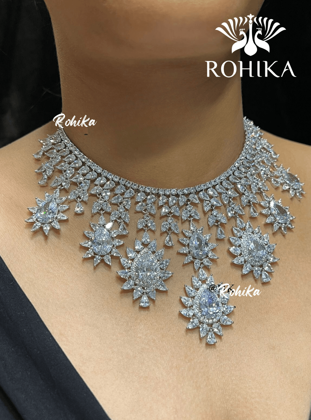 Tiya american diamond necklace - White - Rohika Store