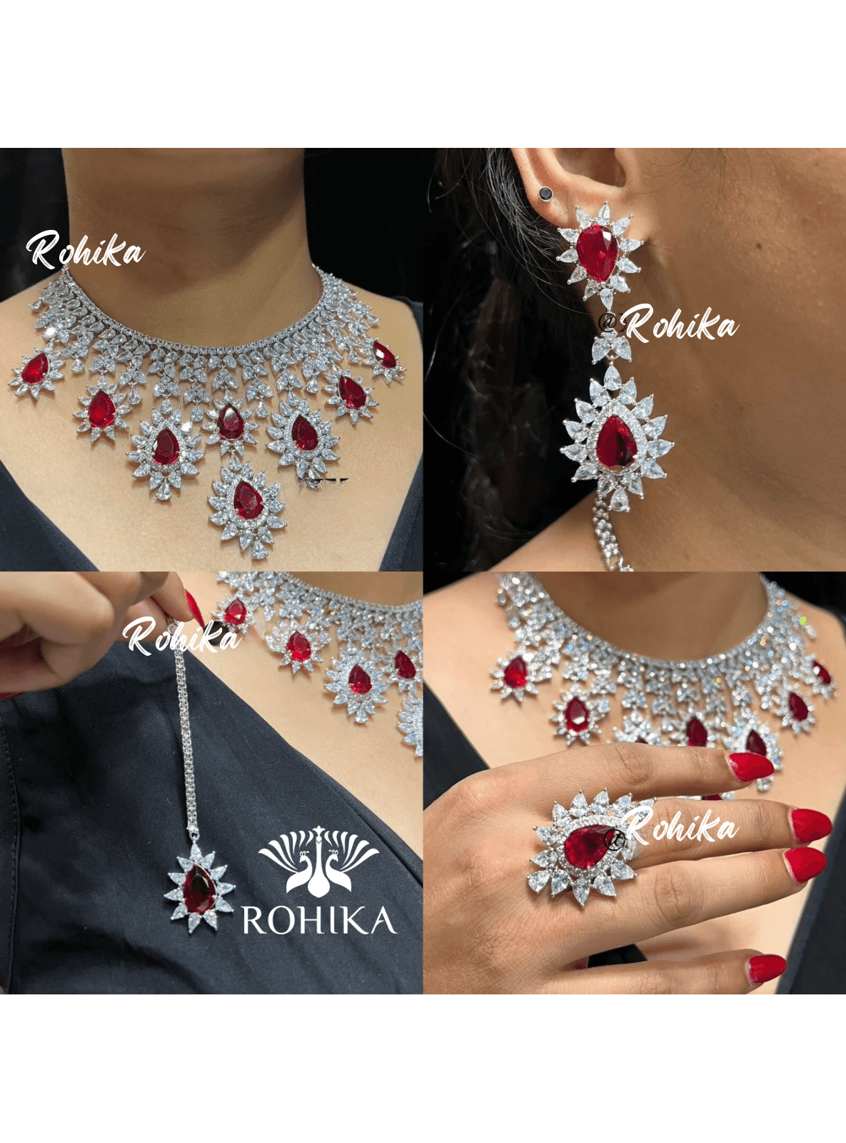 Tiya american diamond necklace -Dark blue - Rohika Store