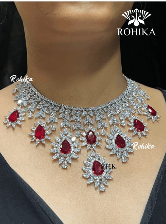 Tiya american diamond necklace - Red - Rohika Store