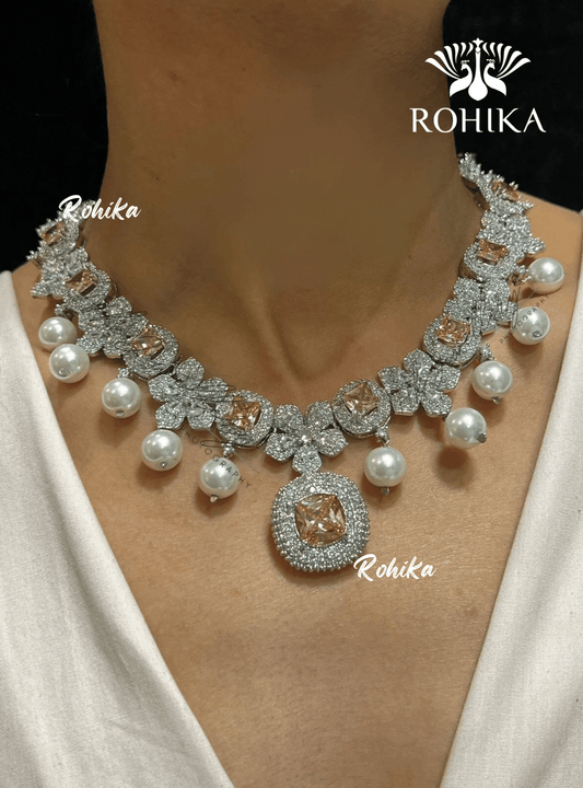 Ammy american diamond necklace - Golden - Rohika Store