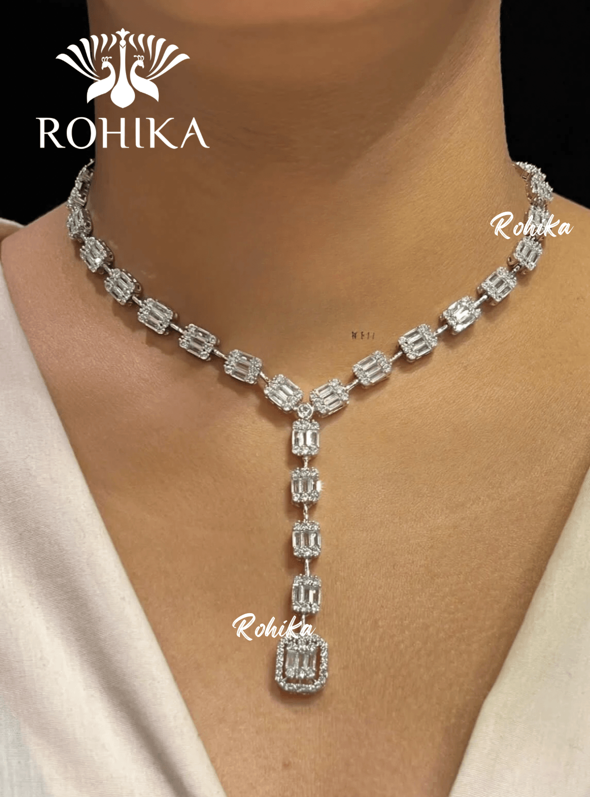 Jane american diamond necklace - White - Rohika Store