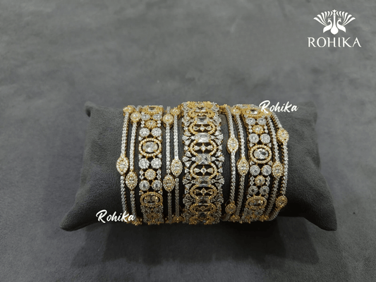 Asher american diamond bangles set (004) - Silver - Rohika Store
