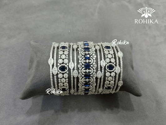 Asher american diamond bangles set (004) - Dark blue - Rohika Store