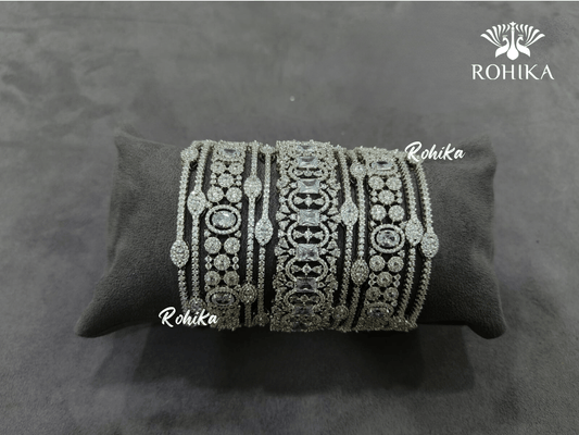Asher american diamond bangles set (004) - Silver - Rohika Store