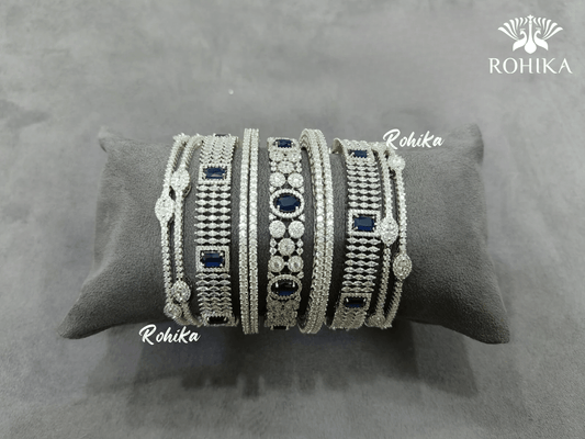 Asher american diamond bangles set (005) - Dark blue - Rohika Store