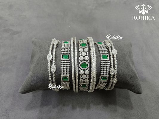 Asher american diamond bangles set (005) - Green - Rohika Store