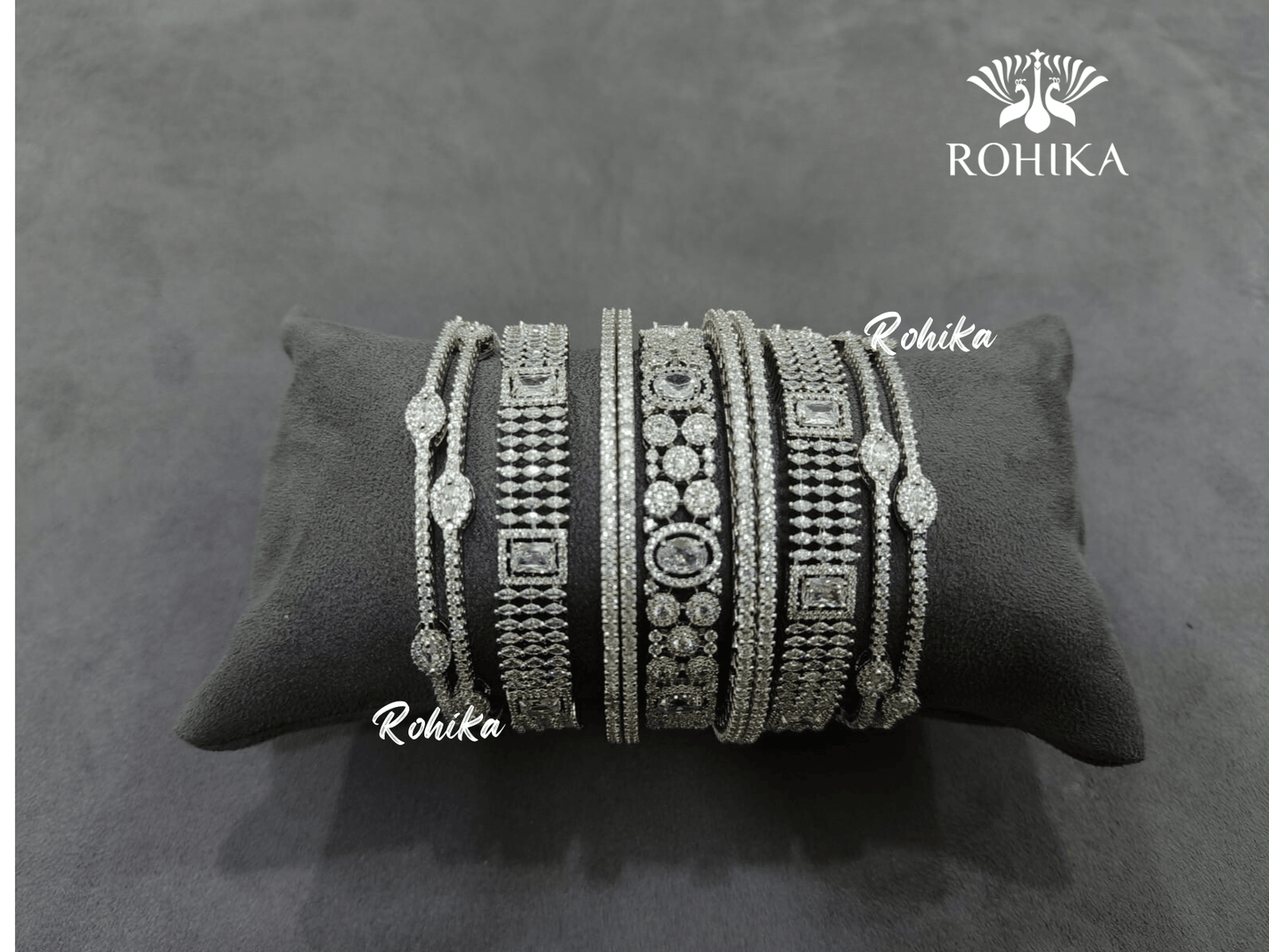 Asher american diamond bangles set (005) - Silver - Rohika Store