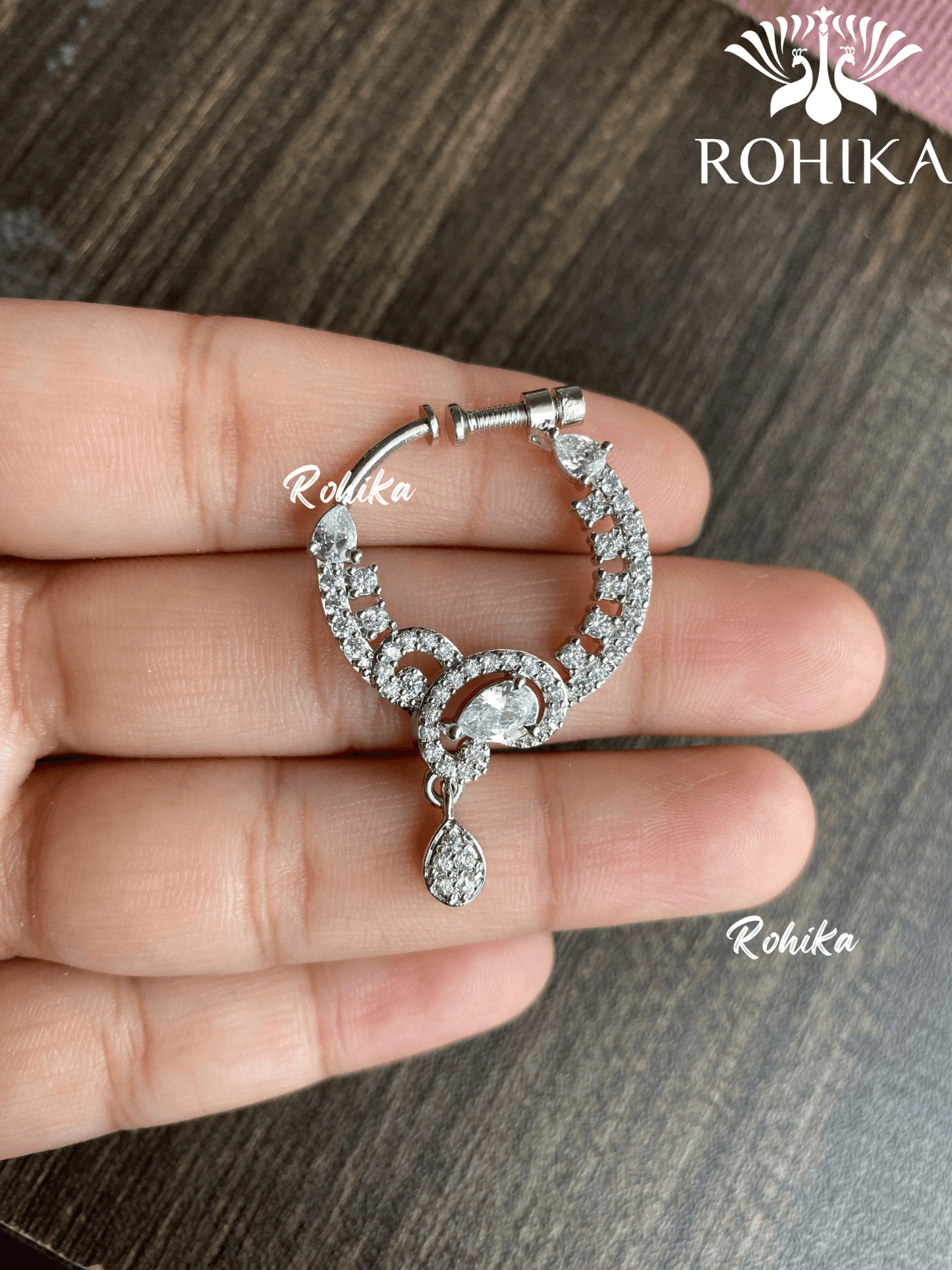 Riya AD stone Nath (024)- Silver - Rohika Store