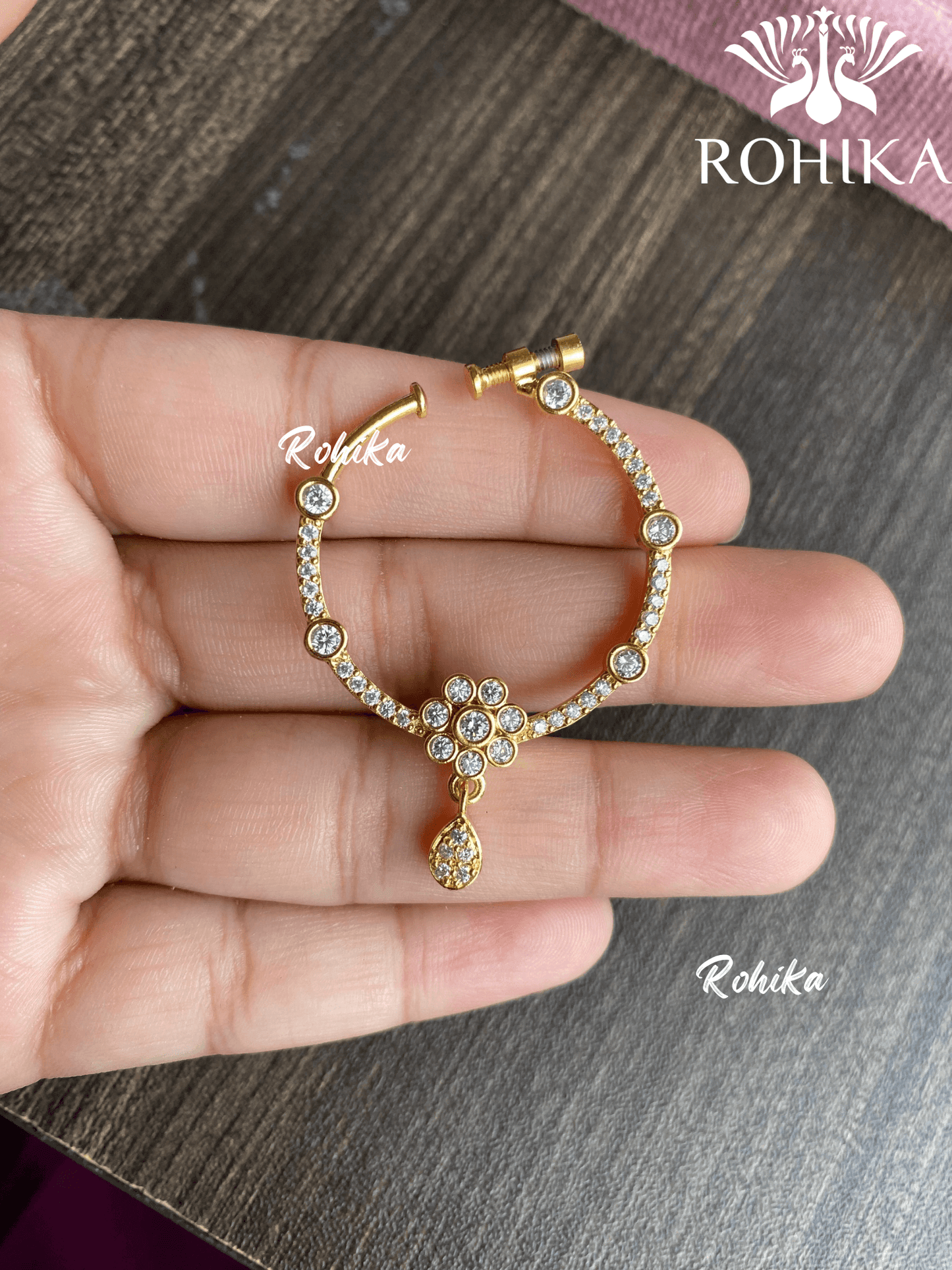 Riya AD stone Nath (023)- Golden - Rohika Store