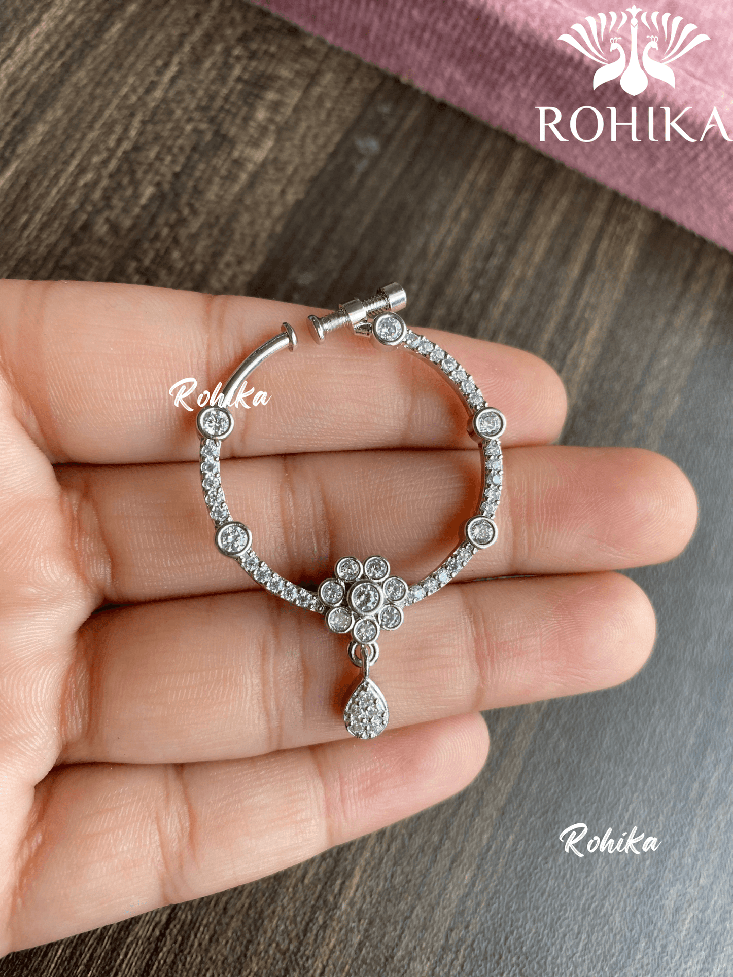 Riya AD stone Nath (023)- Silver - Rohika Store