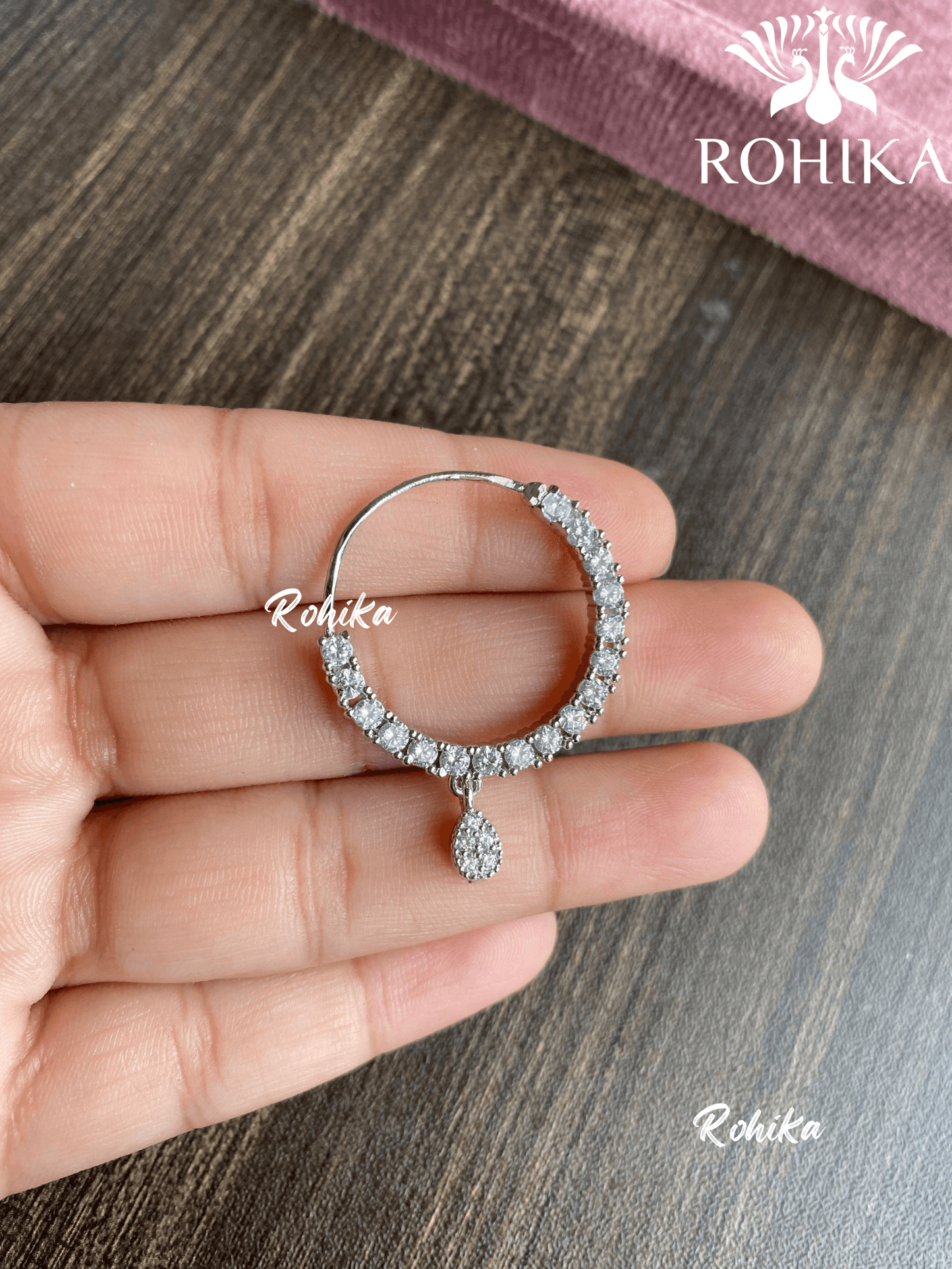 Riya AD stone Nath (009)- Silver - Rohika Store