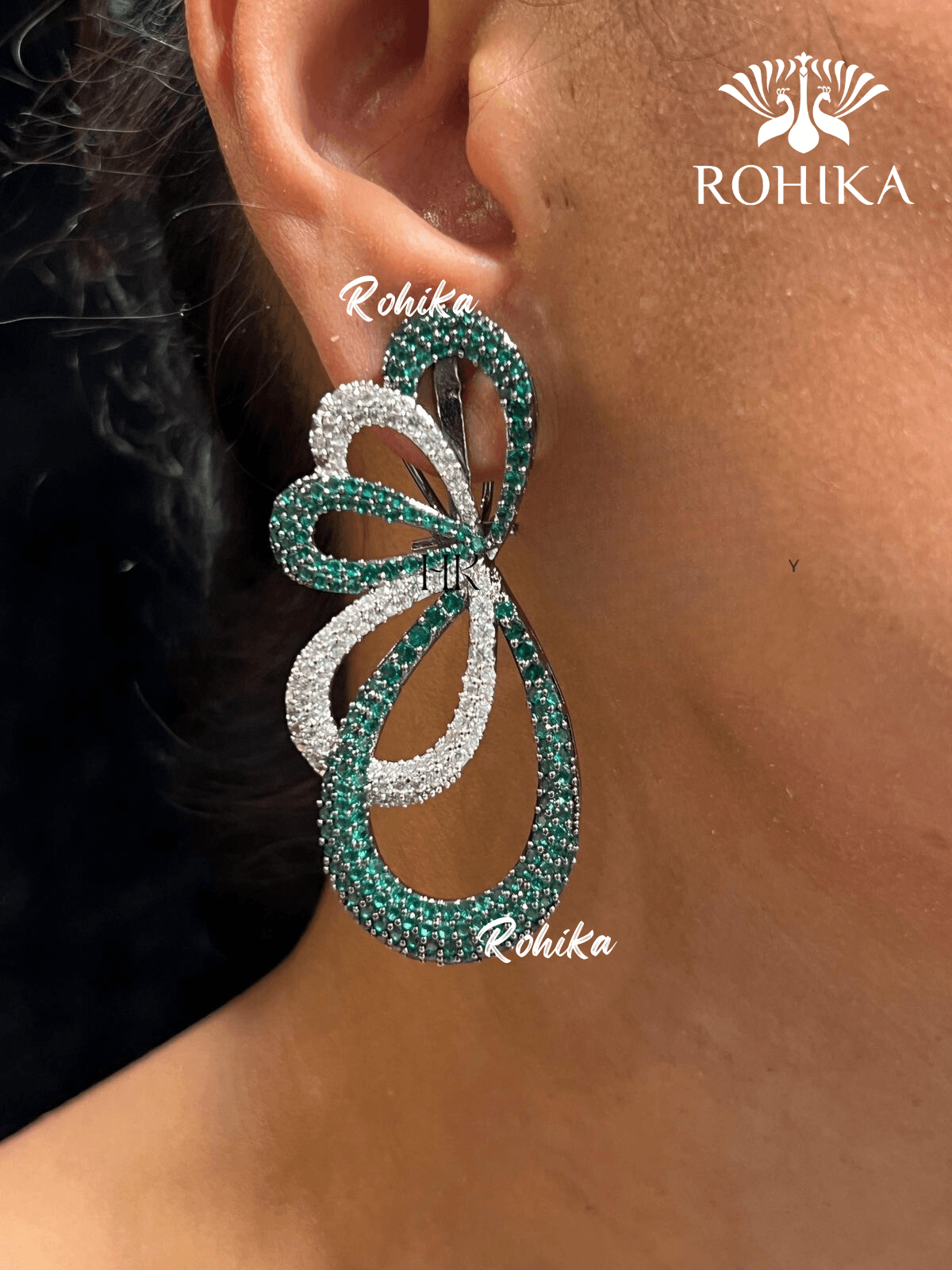 Riley american diamond earrings - Dark green - Rohika Store
