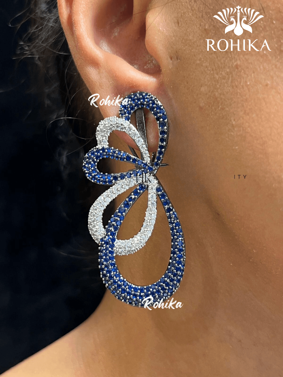 Riley american diamond earrings - Dark blue - Rohika Store