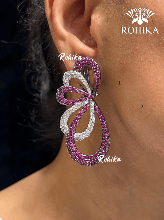Riley american diamond earrings - Dark pink - Rohika Store