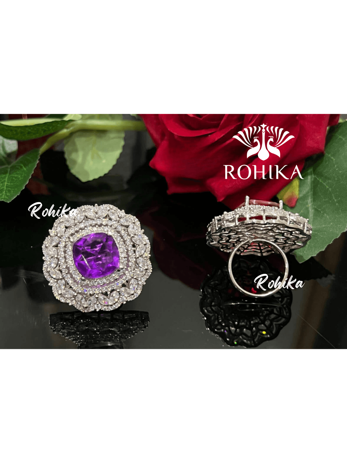 Opal american diamond ring- Purple - Rohika Store