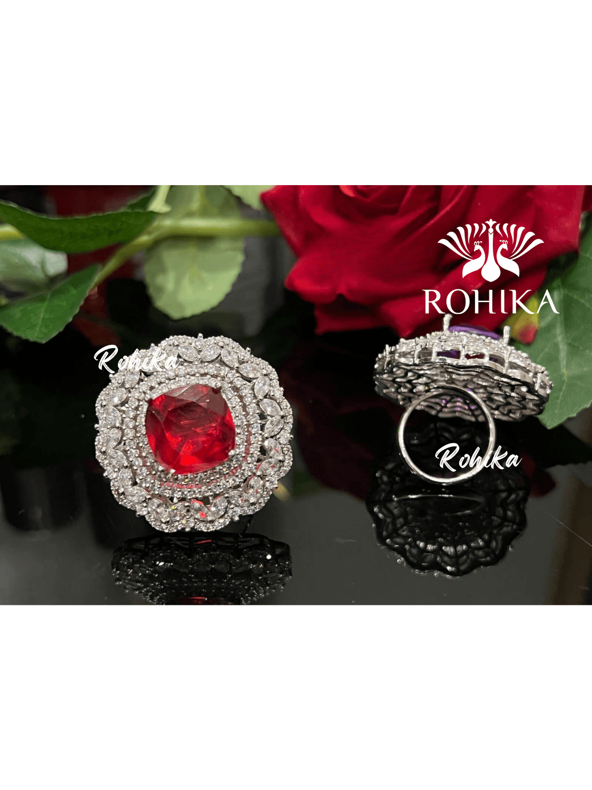 Opal american diamond ring- Red - Rohika Store