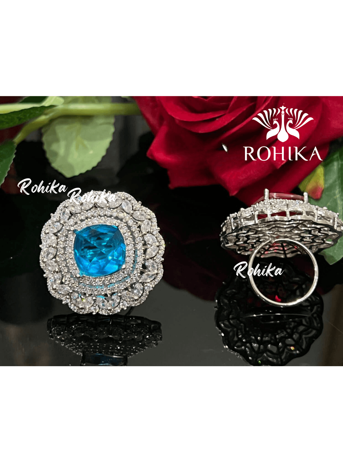 Opal american diamond ring- Blue - Rohika Store