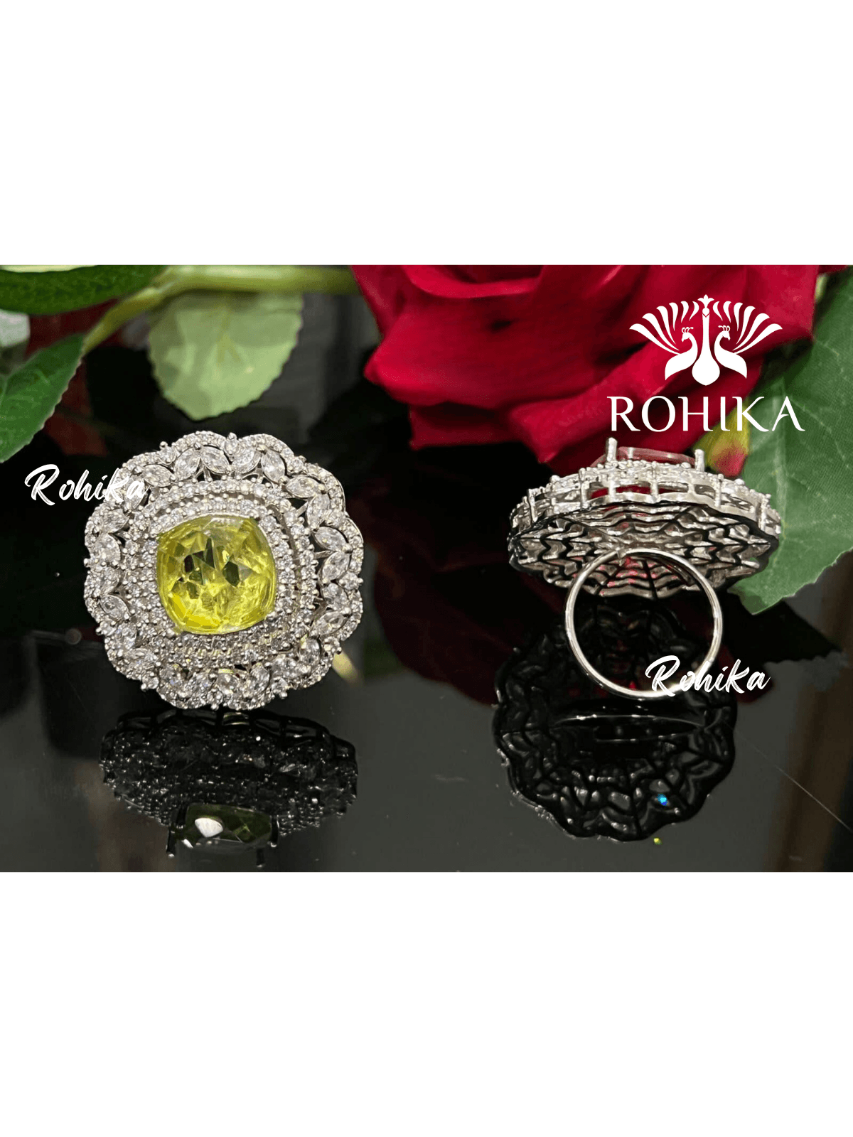 Opal american diamond ring- Yellow - Rohika Store