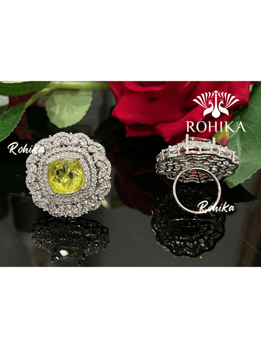Opal american diamond ring- Yellow - Rohika Store