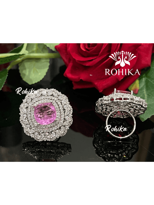 Opal american diamond ring- Pink - Rohika Store