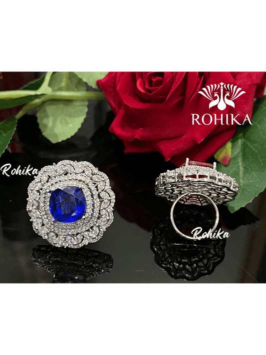 Opal american diamond ring- Dark blue - Rohika Store