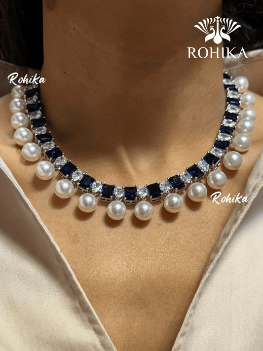 Kit american diamond necklace -Dark blue - Rohika Store