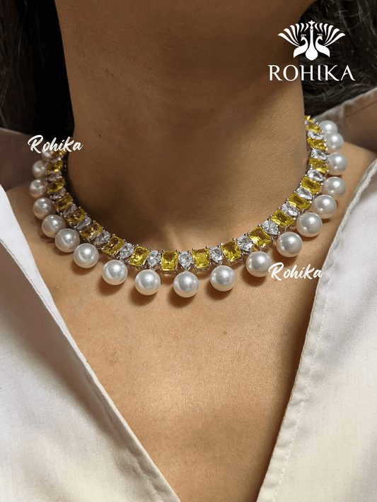 Kit american diamond necklace - Yellow - Rohika Store