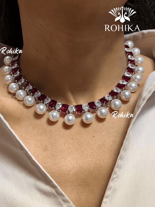 Kit american diamond necklace - Red - Rohika Store