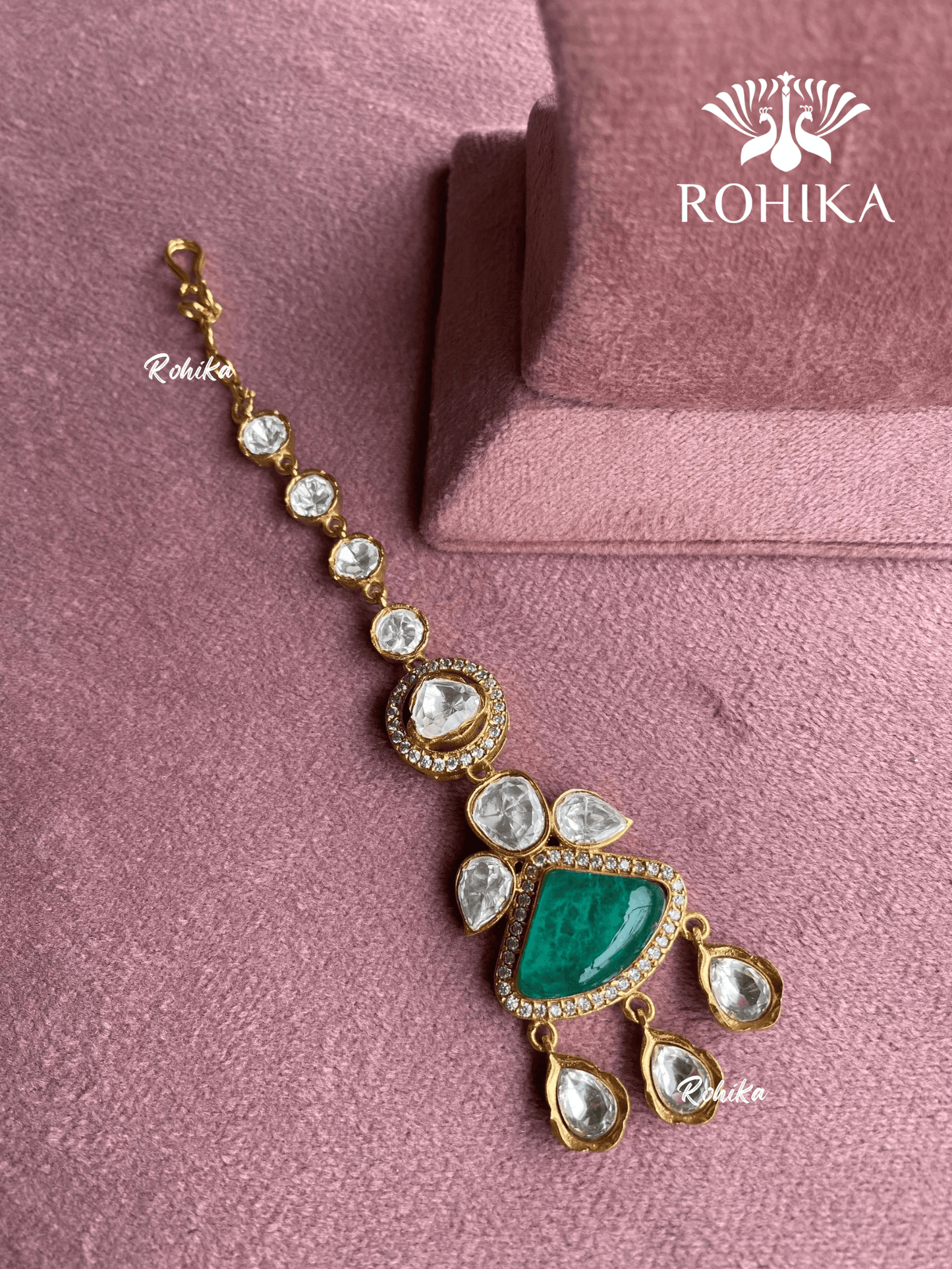 Polki kundan maangtikka (PLKM-004) - Dark green - Rohika Store