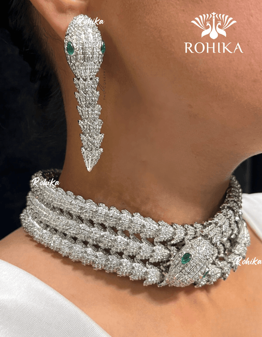 Priyanka american diamond choker set - Green - Rohika Store