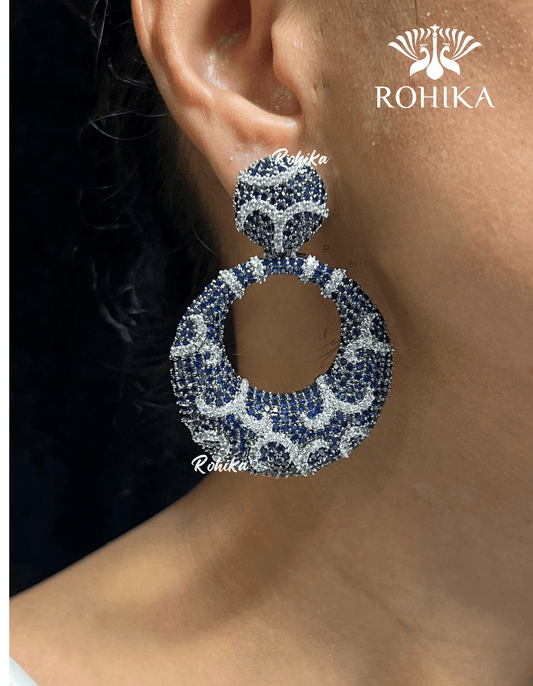 Julia american diamond earrings - Dark blue - Rohika Store