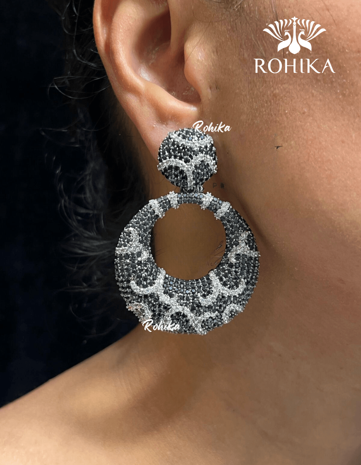 Julia american diamond earrings - Black - Rohika Store