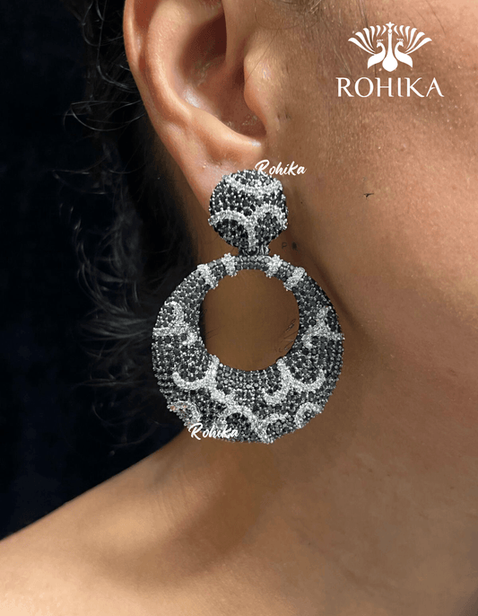 Julia american diamond earrings - Black - Rohika Store