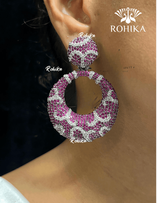 Julia american diamond earrings - Pink - Rohika Store