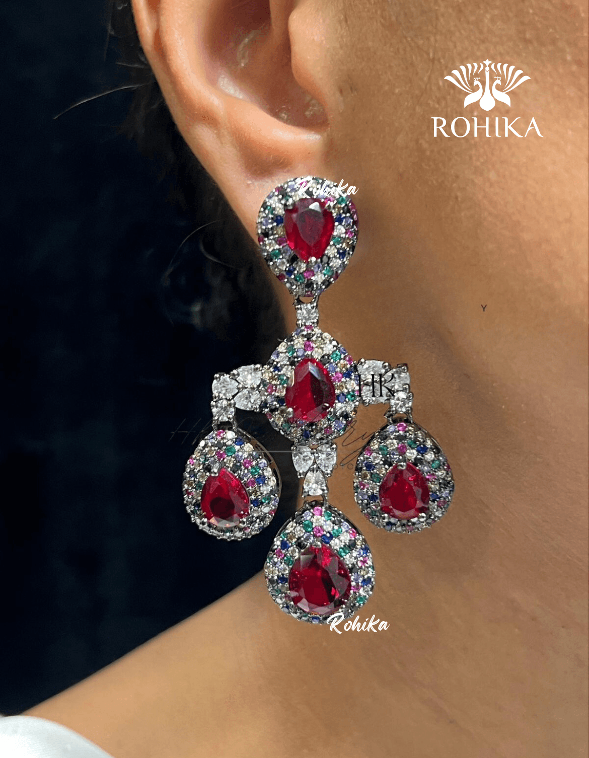 Della american diamond earrings - Red - Rohika Store