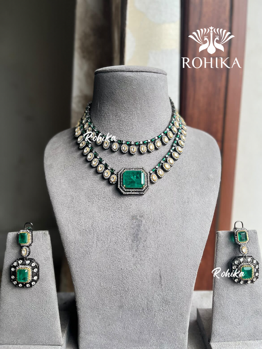Gauri doublet necklace set - Dark Green