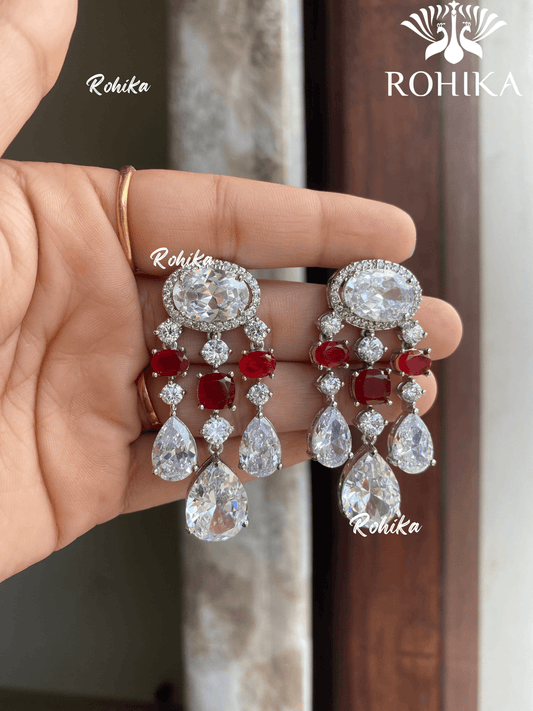 Nitara american diamond earrings - Red - Rohika Store