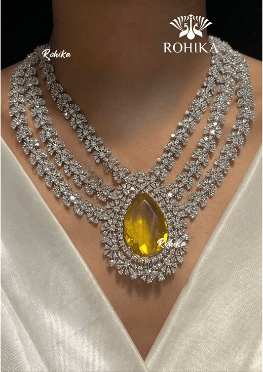 Cara american diamond necklace set - Yellow - Rohika Store