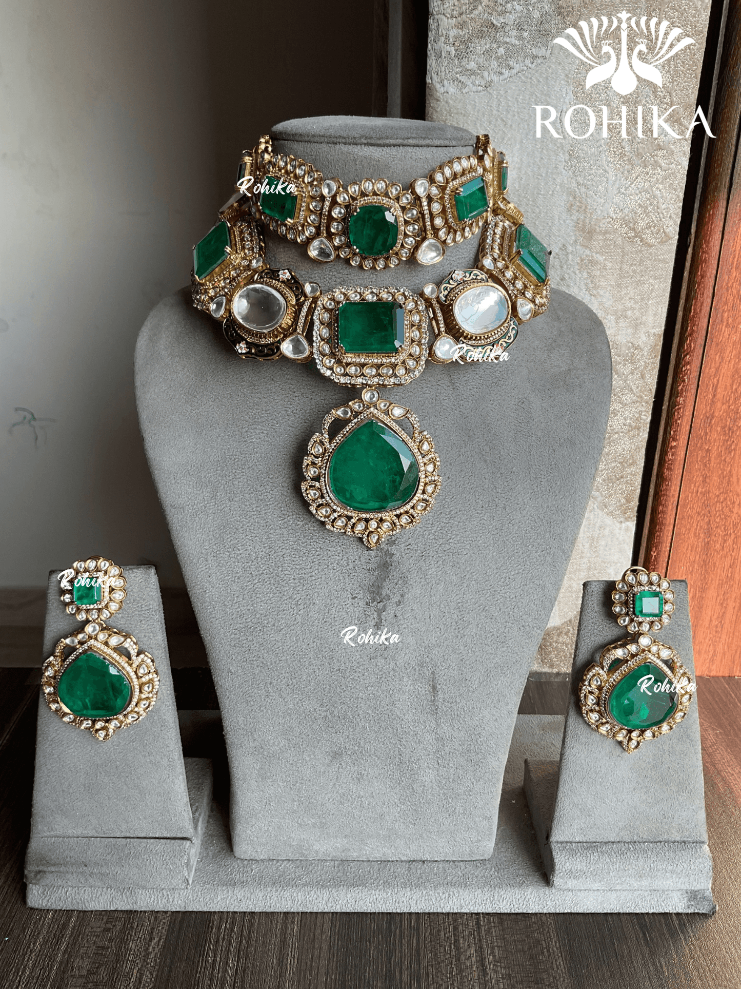 Kriya polki kundan doublets combo set - Dark Green - Rohika Store