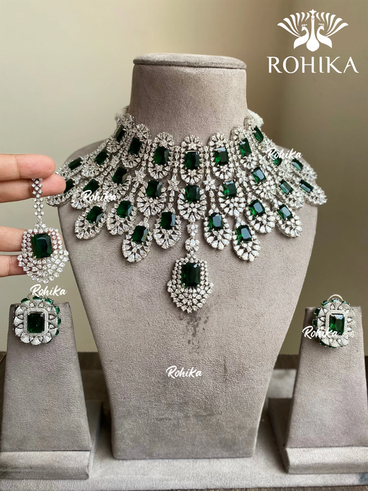 Kiyaara American diamond  necklace set - Dark green