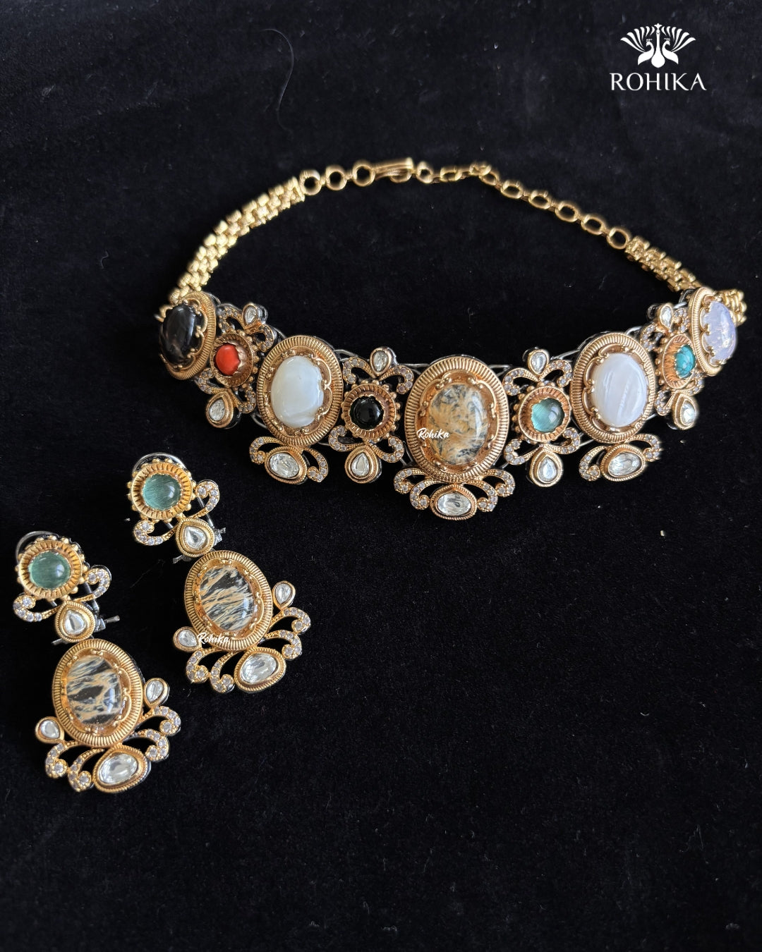 Saabya inspired fusion necklace set (SS022) - Multi colour